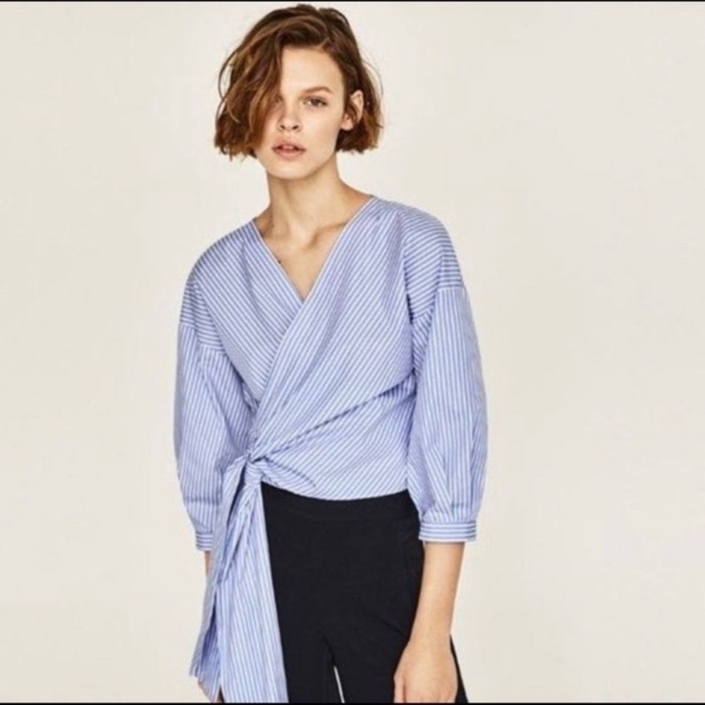 Zara puff sleeve wrap blouse